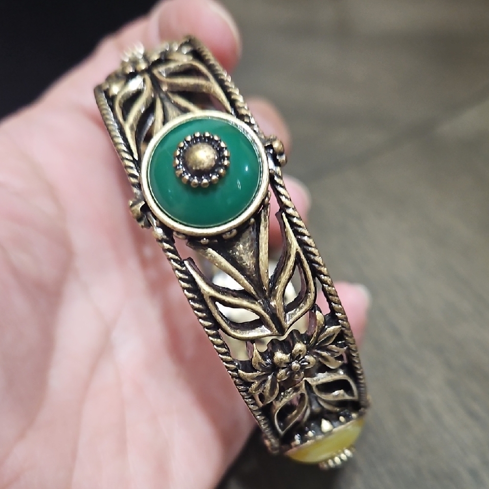 Lucky Brand Gold-Tone Filigree Bracelet with Green and Yellow Accents